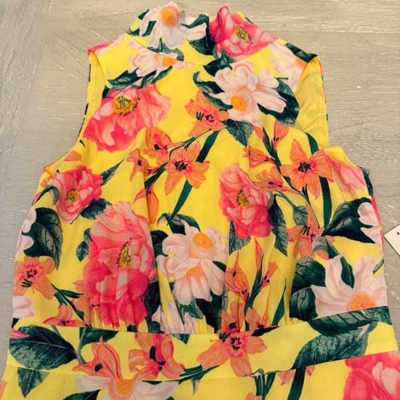 Eliza J Yellow and Pink Tiered Ruffled Sundress Mock Neck Bow - Picture 2 of 8